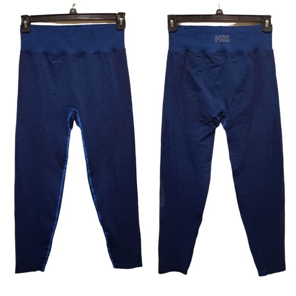 Pink Active Leggings Womens Large Blue Jogger Pink Hit on Back Athleisure - Picture 1 of 10